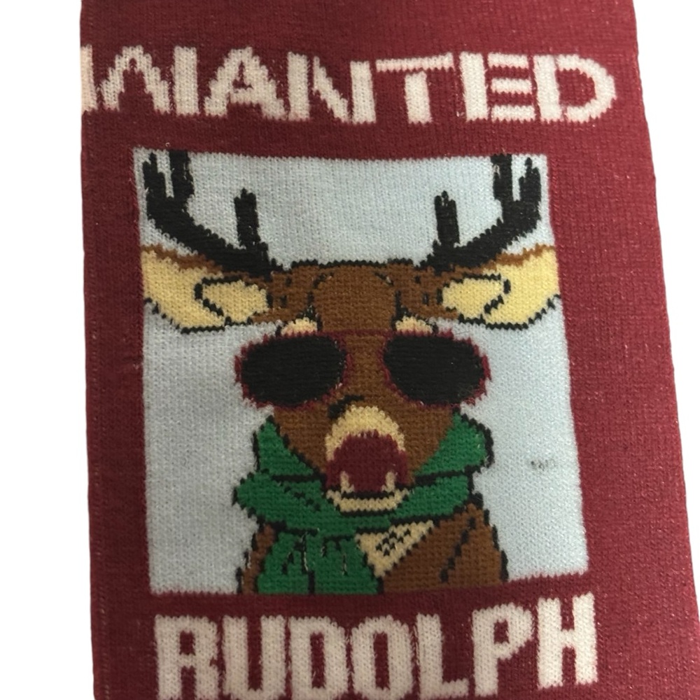 Xmas Socks Rudolph WANTED FOR RUNNING OVER G’MA NWOT - Picture 4 of 10